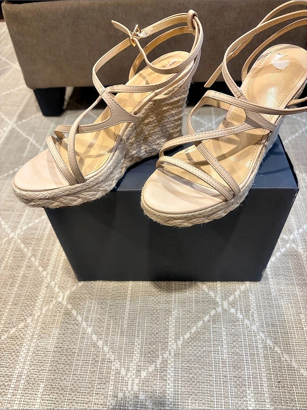 Guess Strappy Espadrille Wedges in Beige